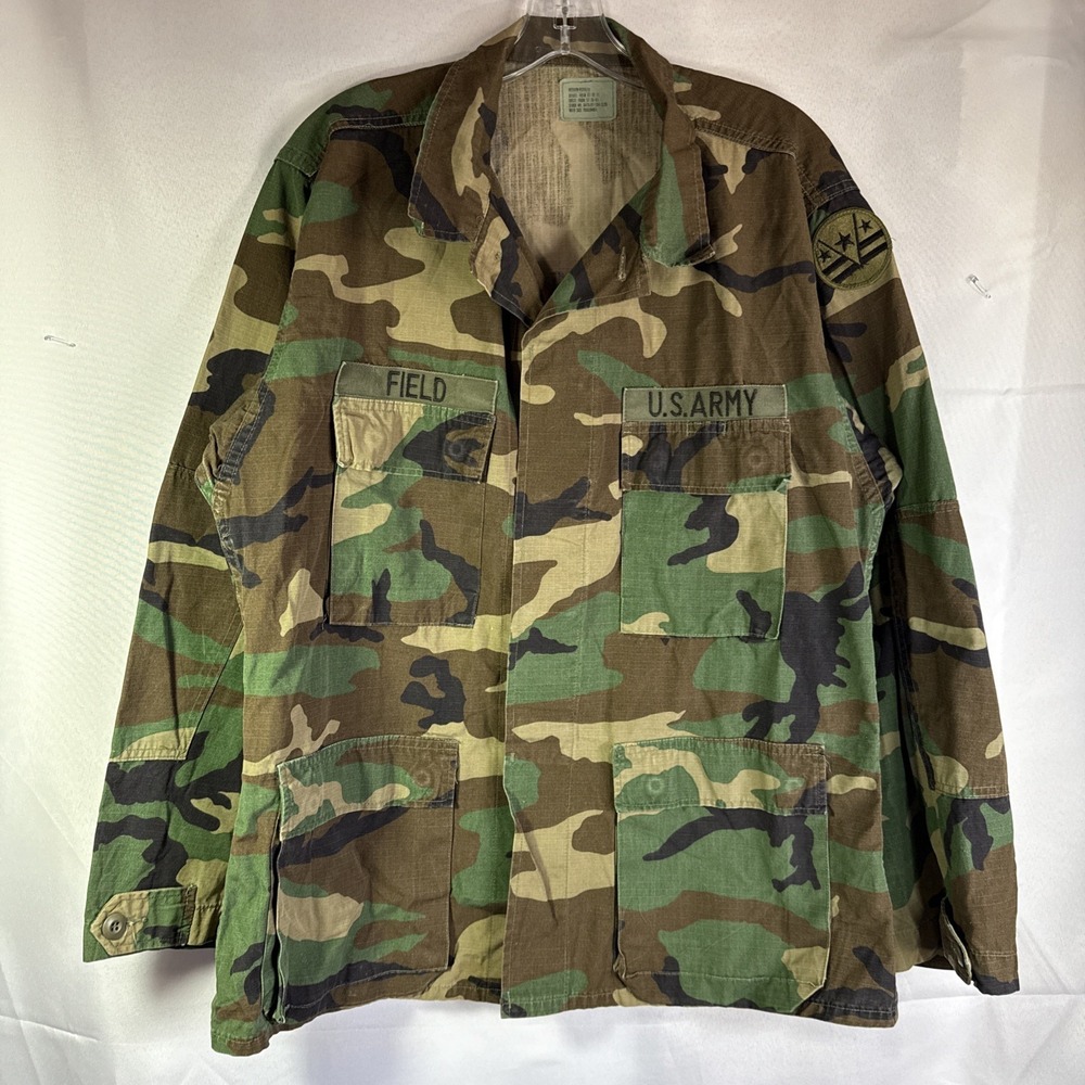 Vintage US Army Jacket Mens Medium Short Woodland Camo BDU Combat Field 90s‎
